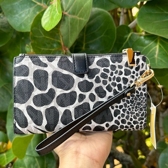 Michael Kors Carter Large Open Tote Bag + Double Zip Wallet MK Zebra Print Black - Picture 14 of 16